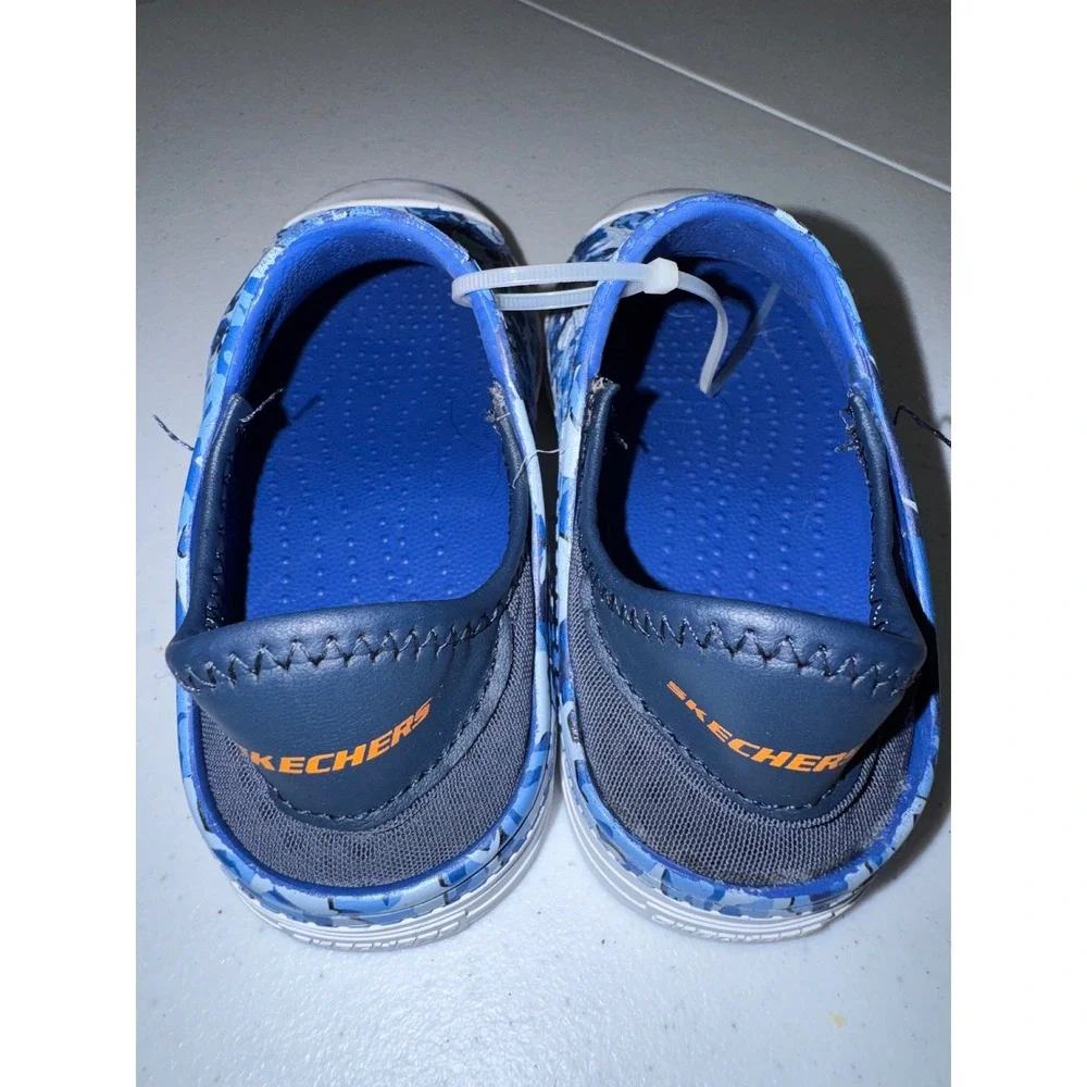 Skechers Foamies Boys Blue Shark Camo Slip On Water Shoes Sneakers Size 10